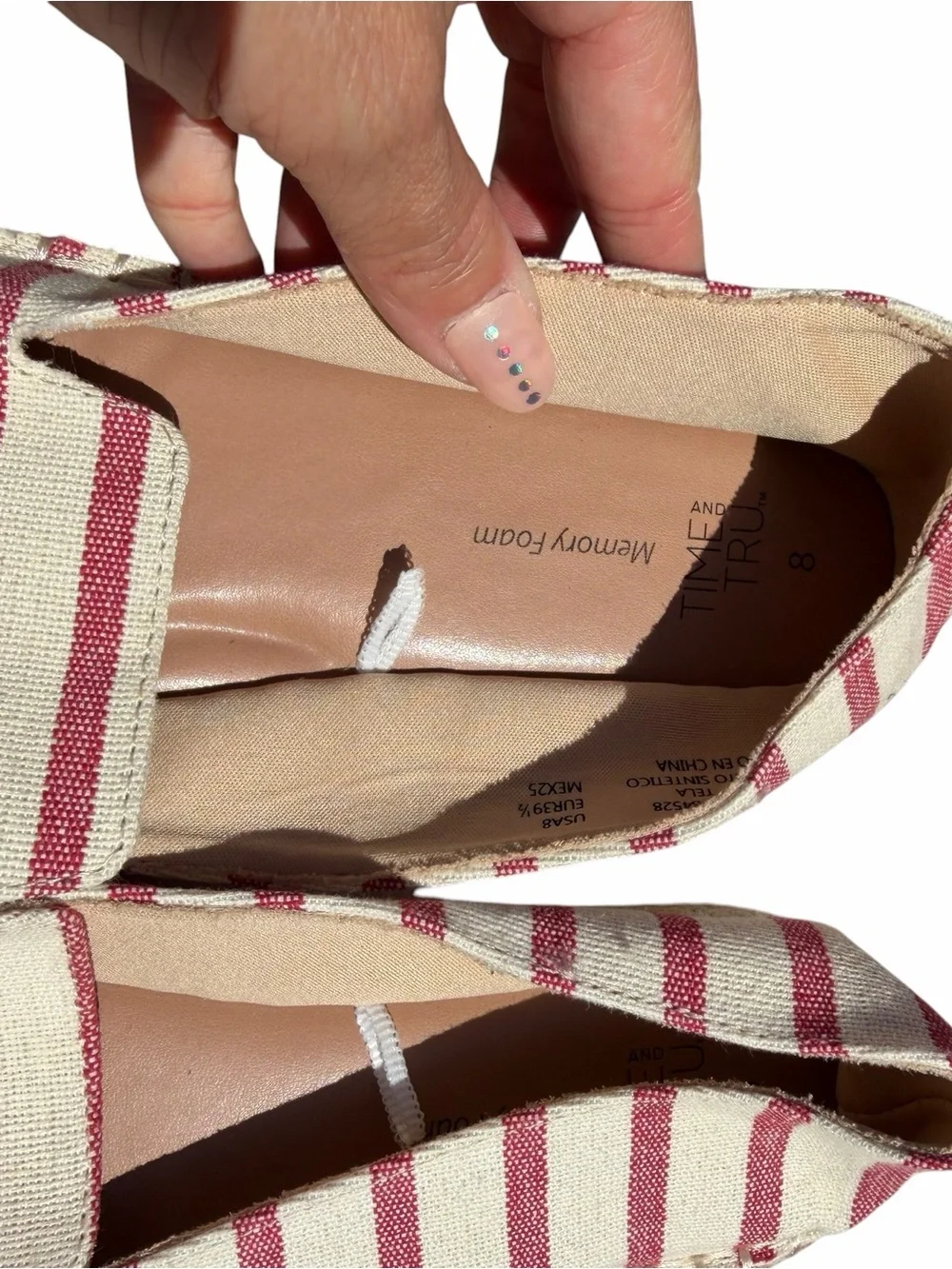 Time and Tru Red and Cream Striped Espadrilles